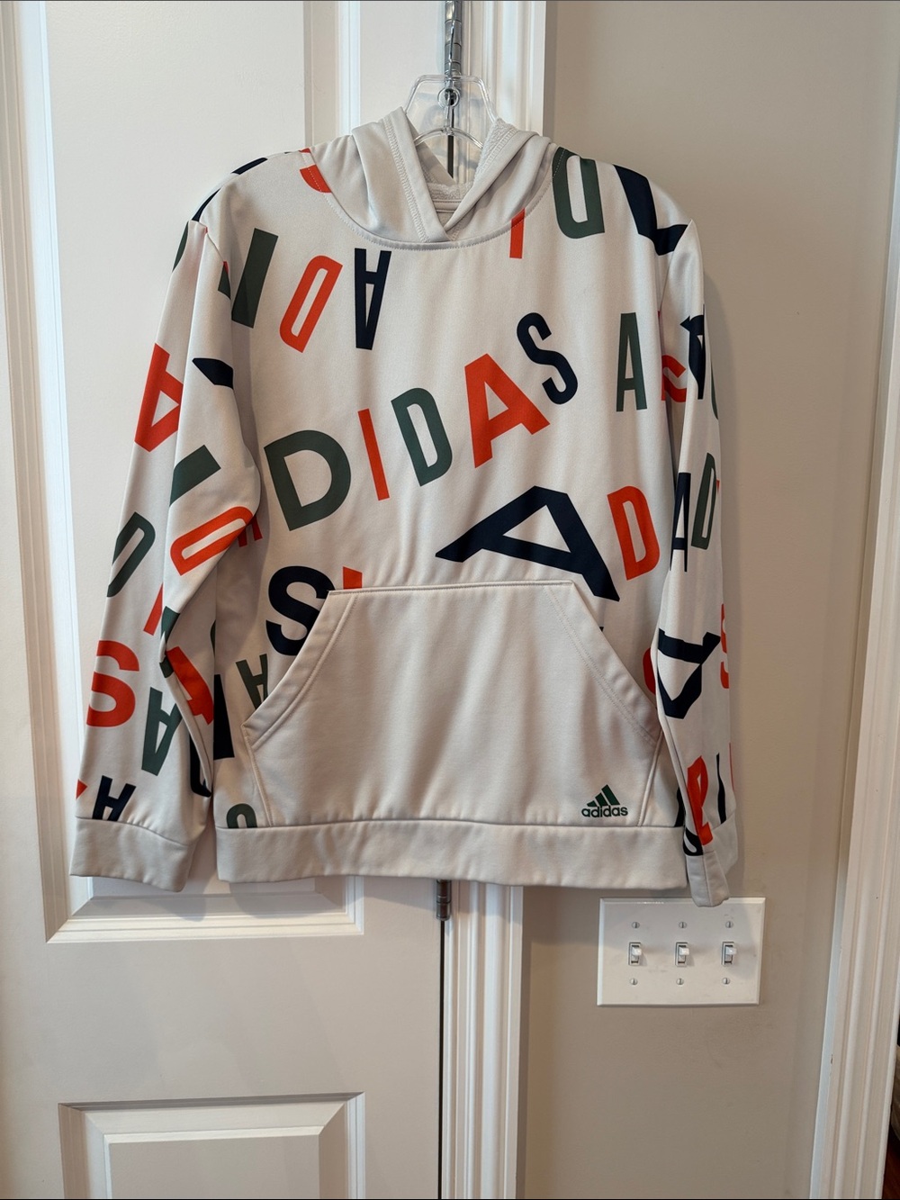 adidas Beige Hoodie with Multicolor Lettering Print